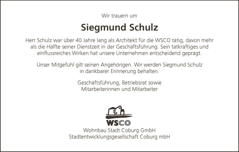  Traueranzeige für Siegmund Schulz vom 17.02.2024 aus MGO