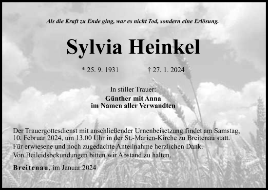 Anzeige von Sylvia Heinkel von MGO