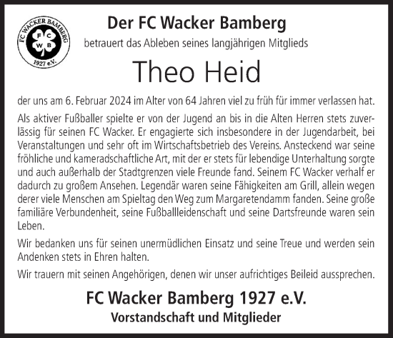 Anzeige von Theo Heid von MGO