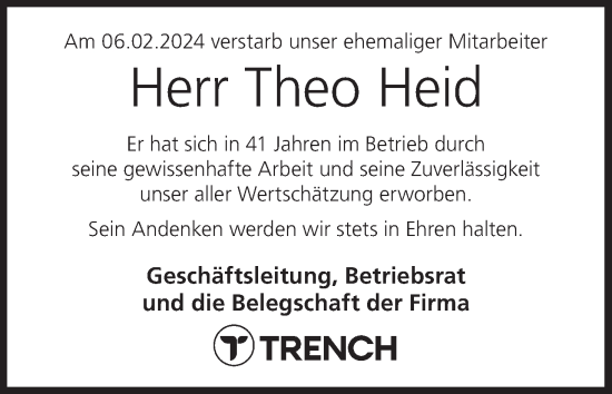 Anzeige von Theo Heid von MGO