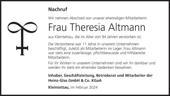 Anzeige von Theresia Altmann von MGO