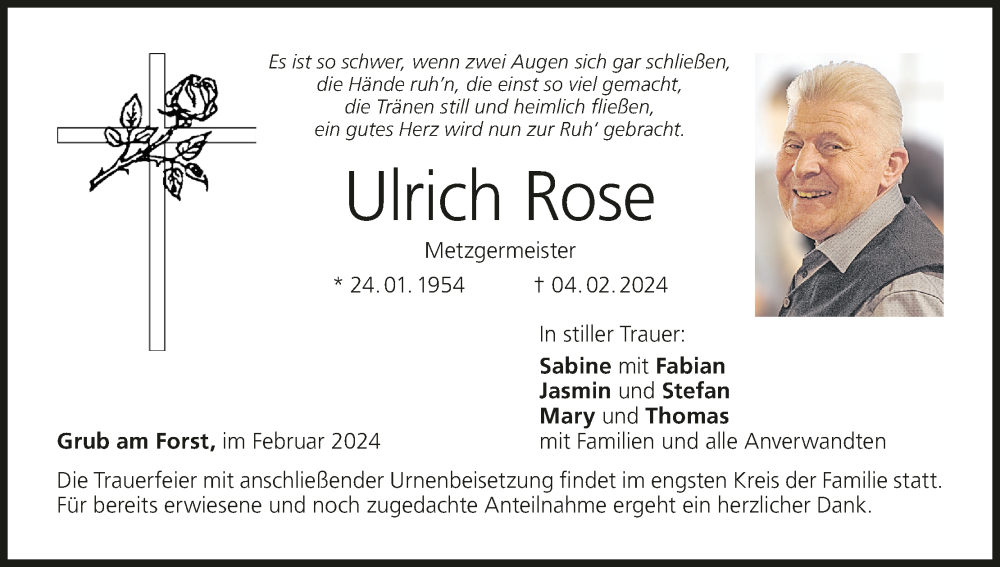  Traueranzeige für Ulrich Rose vom 07.02.2024 aus MGO