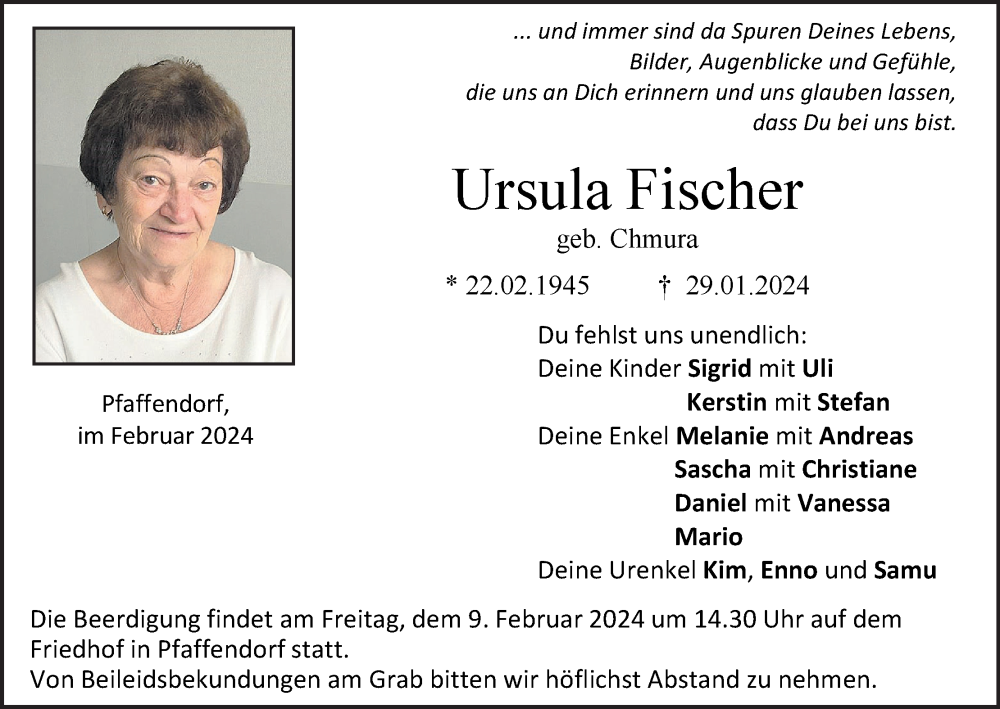  Traueranzeige für Ursula Fischer vom 03.02.2024 aus MGO
