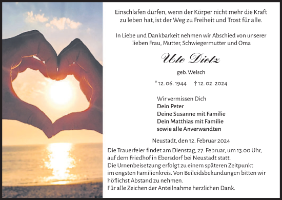 Anzeige von Ute Dietz von MGO