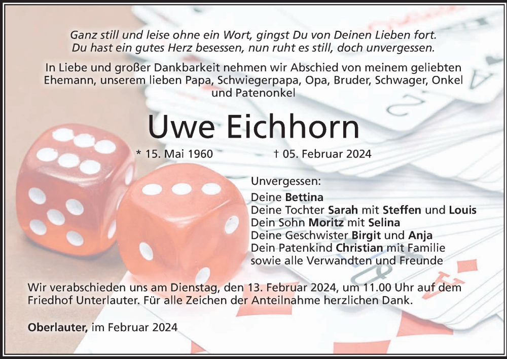  Traueranzeige für Uwe Eichhorn vom 09.02.2024 aus MGO