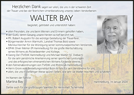 Anzeige von Walter Bay von MGO