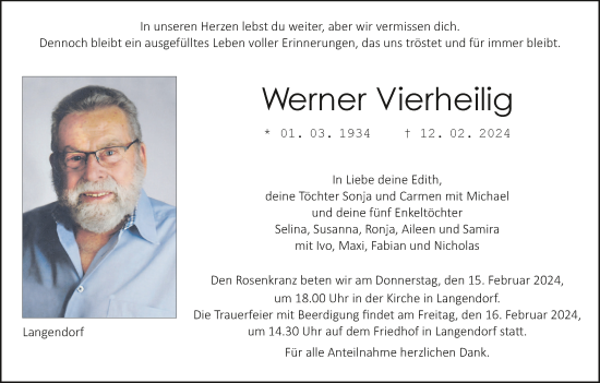 Anzeige von Werner Vierheilig von MGO