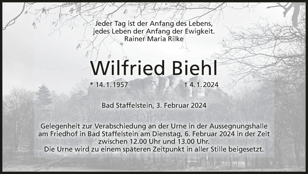  Traueranzeige für Wilfried Biehl vom 03.02.2024 aus MGO