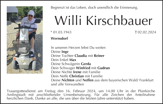 Anzeige von Willi Kirschbauer von MGO
