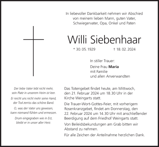 Anzeige von Willi Siebenhaar von MGO