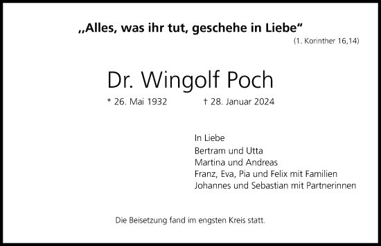 Anzeige von Wingolf Poch von MGO