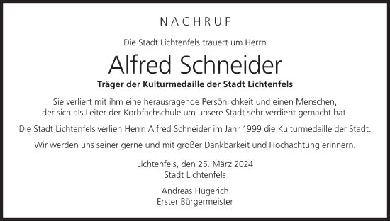 Anzeige von Alfred Schneider von MGO