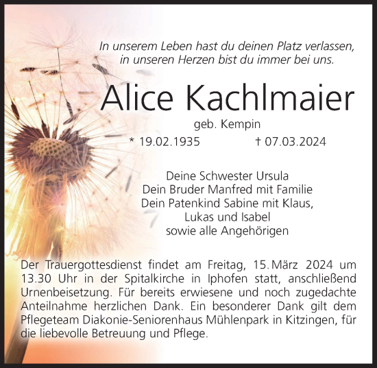 Anzeige von Alice Kachlmaier von MGO