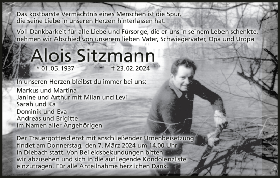 Anzeige von Alois Sitzmann von MGO