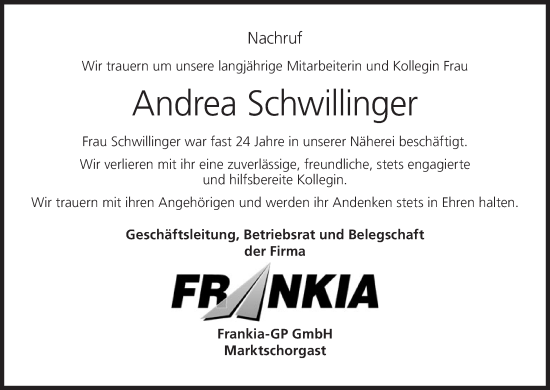 Anzeige von Andrea Schwillinger von MGO