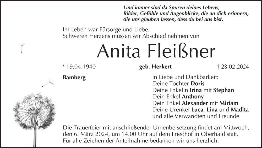  Traueranzeige für Anita Fleißner vom 02.03.2024 aus MGO