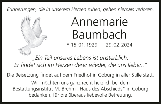 Anzeige von Annemarie Baumbach von MGO