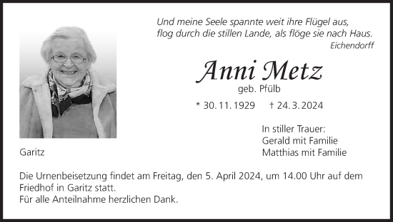 Anzeige von Anni Metz von MGO