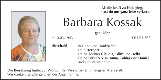 Anzeige von Barbara Kossak von MGO