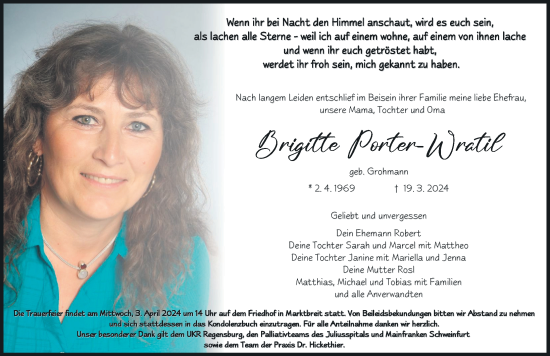 Anzeige von Brigitte Porter-Wratil von MGO