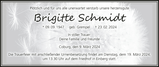 Anzeige von Brigitte Schmidt von MGO