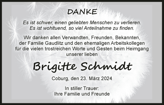 Anzeige von Brigitte Schmidt von MGO
