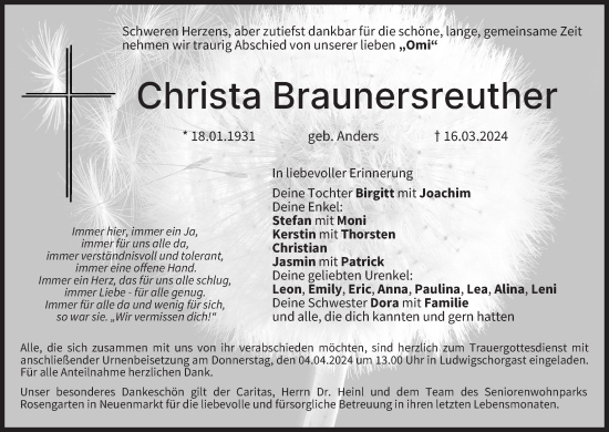 Anzeige von Christa Braunersreuther von MGO