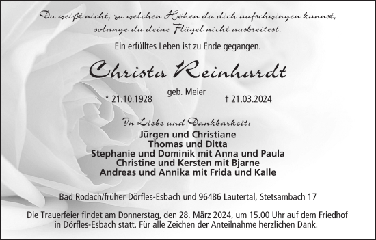 Anzeige von Christa Reinhardt von MGO