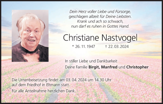 Anzeige von Christiane Nastvogel von MGO