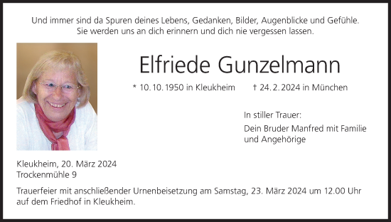 Anzeige von Elfriede Gunzelmann von MGO