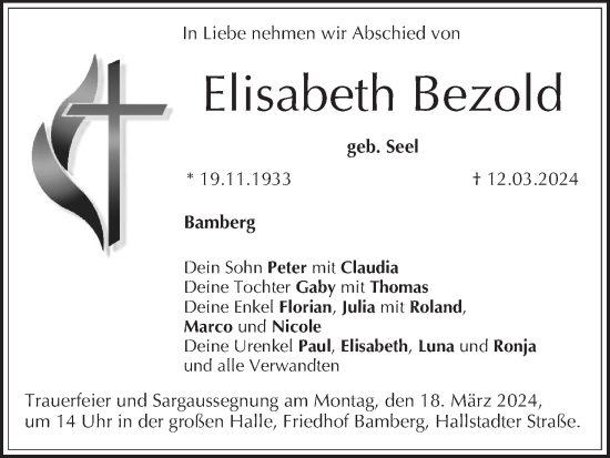 Anzeige von Elisabeth Bezold von MGO
