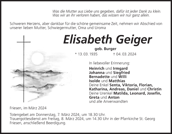 Anzeige von Elisabeth Geiger von MGO