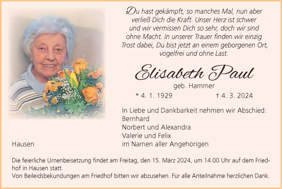 Anzeige von Elisabeth Paul von MGO