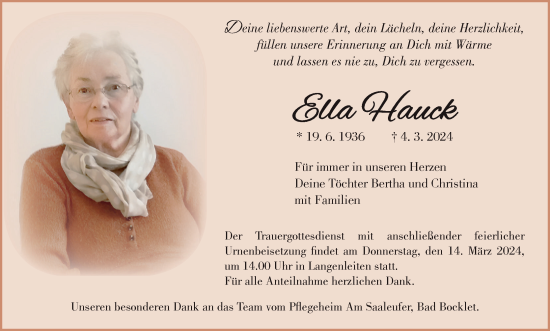 Anzeige von Ella Hauck von MGO