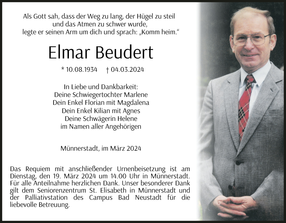  Traueranzeige für Elmar Beudert vom 16.03.2024 aus MGO