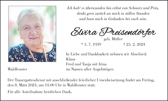 Anzeige von Elvira Preisendörfer von MGO