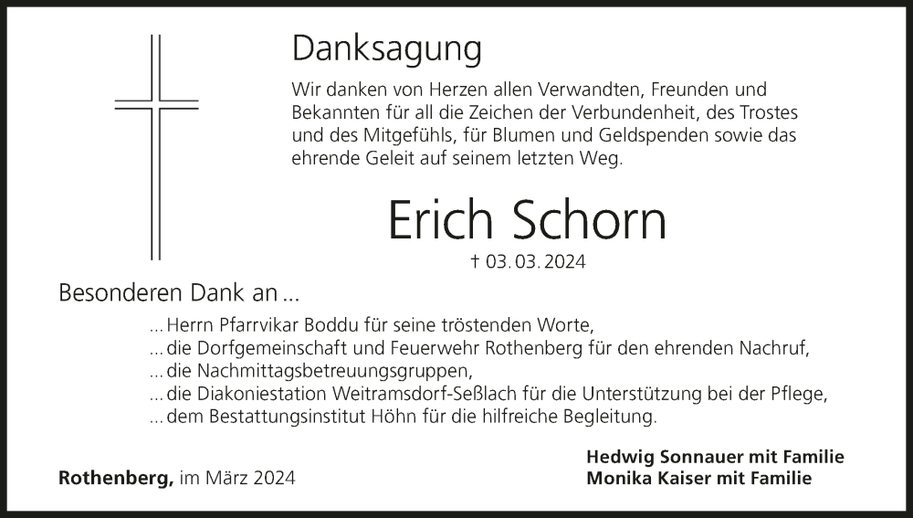  Traueranzeige für Erich Schorn vom 30.03.2024 aus MGO