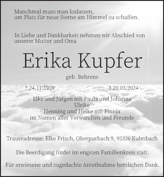 Anzeige von Erika Kupfer von MGO