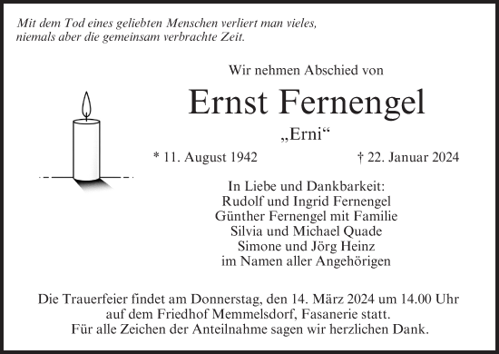 Anzeige von Ernst Fernengel von MGO