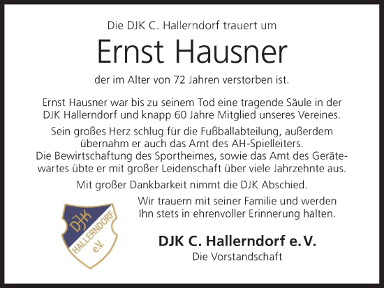 Anzeige von Ernst Hausner von MGO