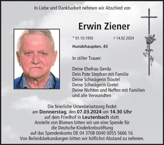 Anzeige von Erwin Ziener von MGO