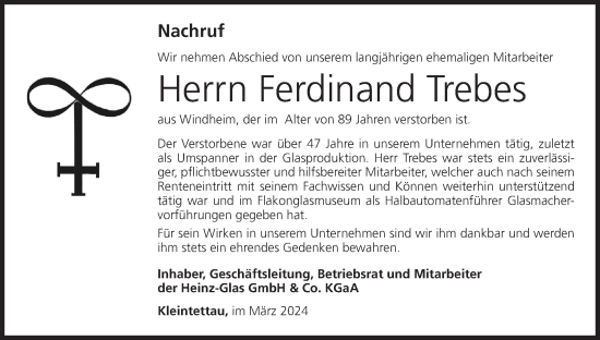 Anzeige von Ferdinand Trebes von MGO