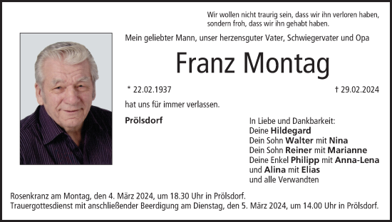 Anzeige von Franz Montag von MGO