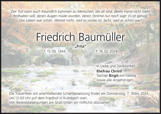 Anzeige von Friedrich Baumüller von MGO