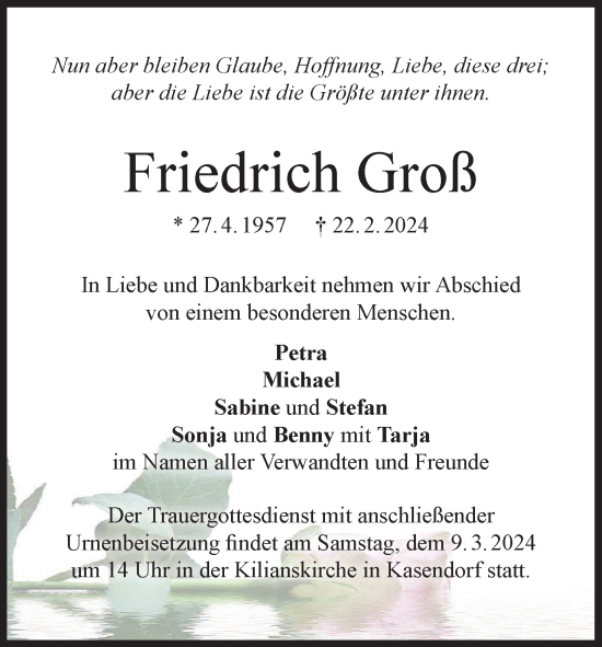 Anzeige von Friedrich Groß von MGO