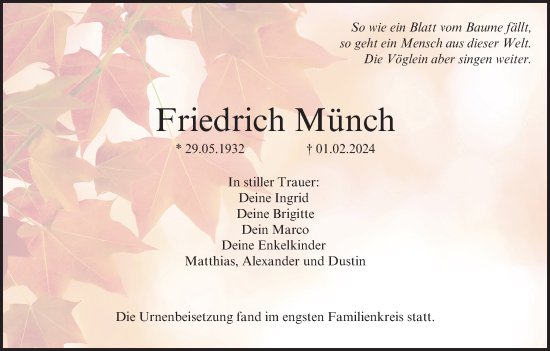 Anzeige von Friedrich Münch von MGO