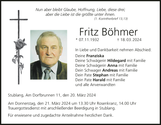 Anzeige von Fritz Böhmer von MGO