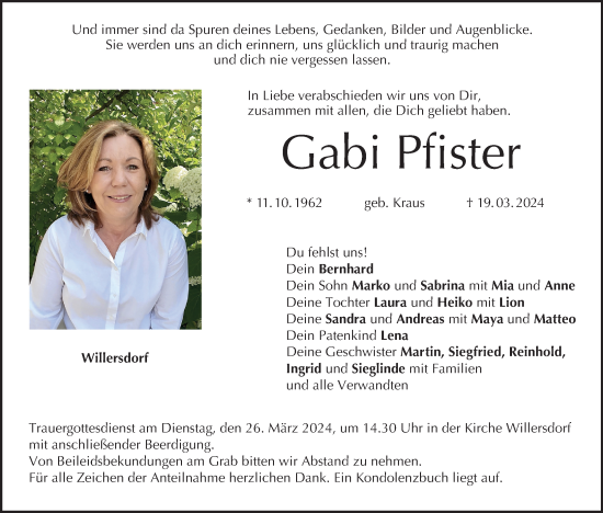 Anzeige von Gabi Pfister von MGO