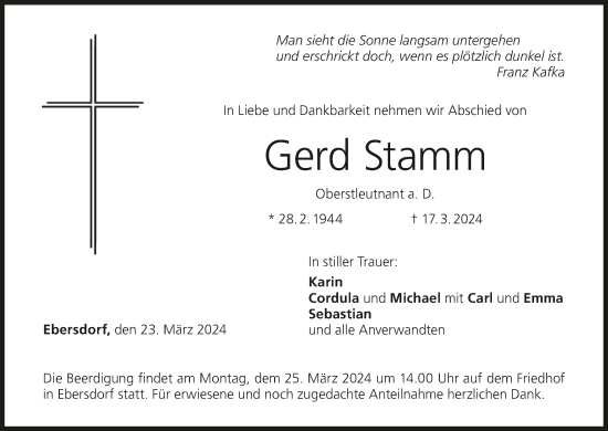 Anzeige von Gerd Stamm von MGO