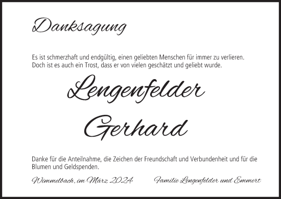 Anzeige von Gerhard Lengenfelder von MGO